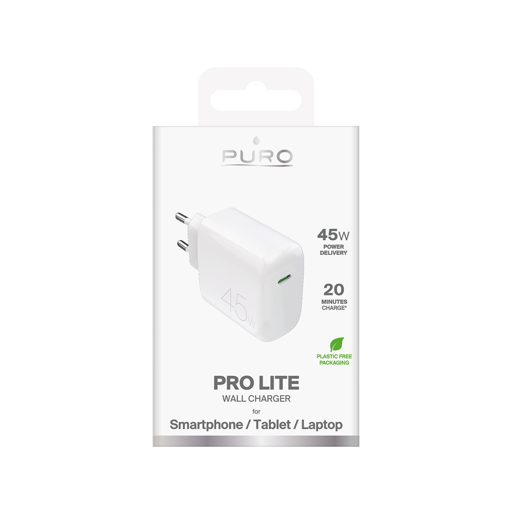 Puro PROLITE 45W USB-C sieninis įkroviklis - baltas