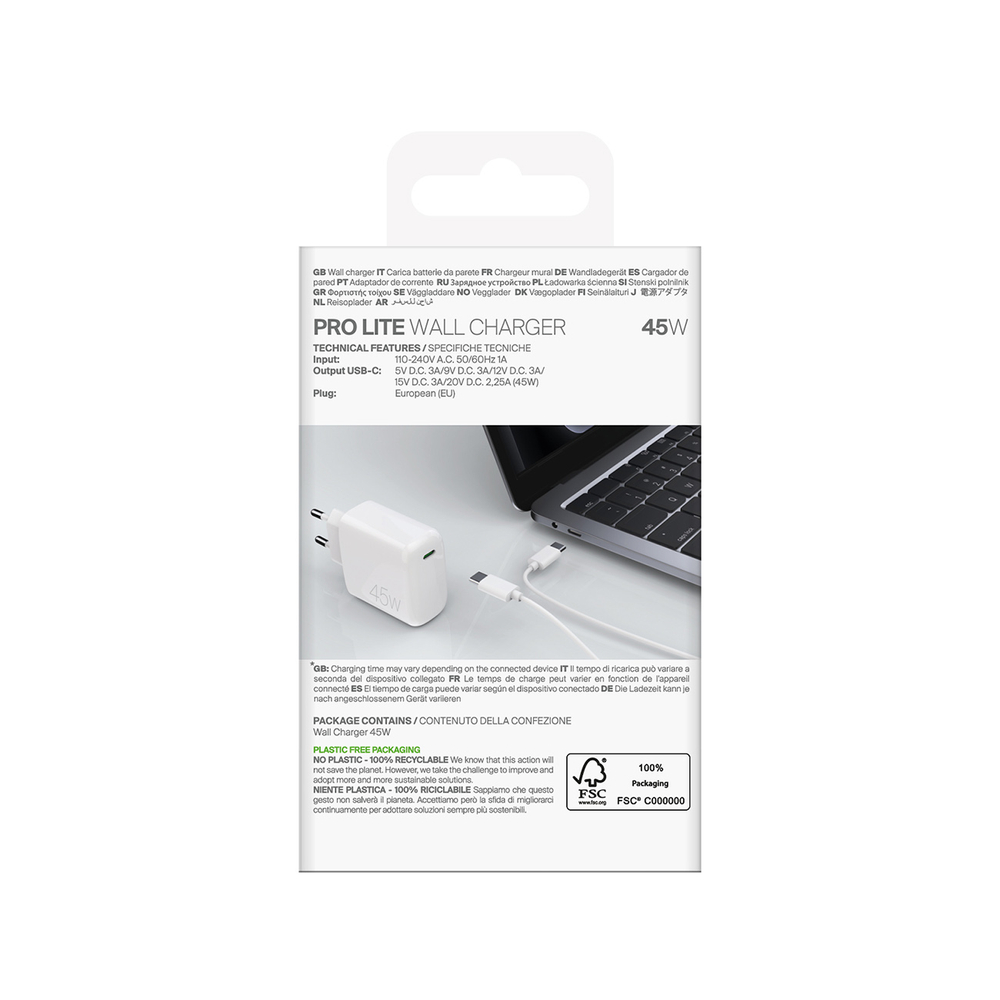 Puro PROLITE 45W USB-C sieninis įkroviklis - baltas