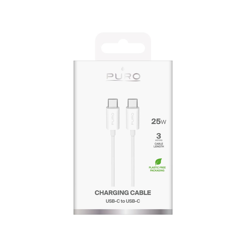 Puro TPE 25W USB-C - USB-C 3m laidas - baltas