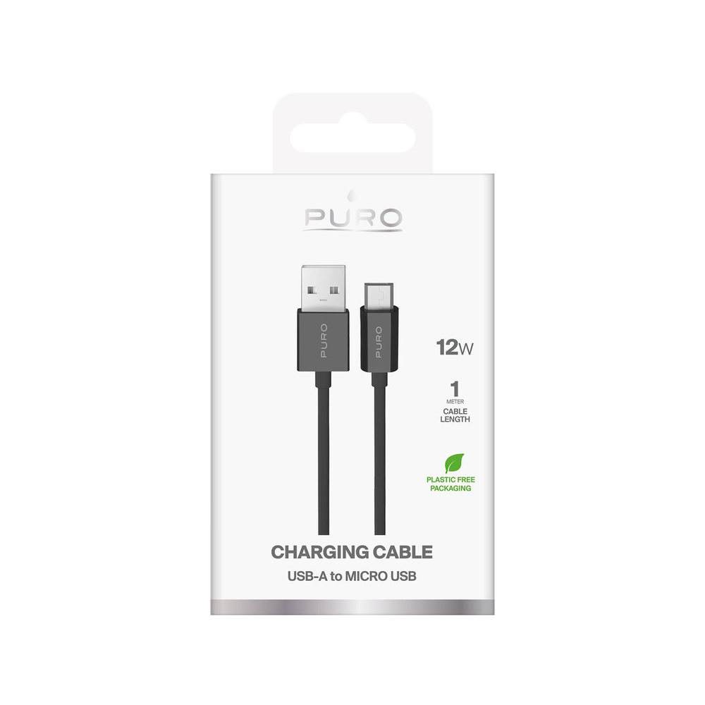 Puro TPE 12W USB-A - microUSB 1m laidas - juodas