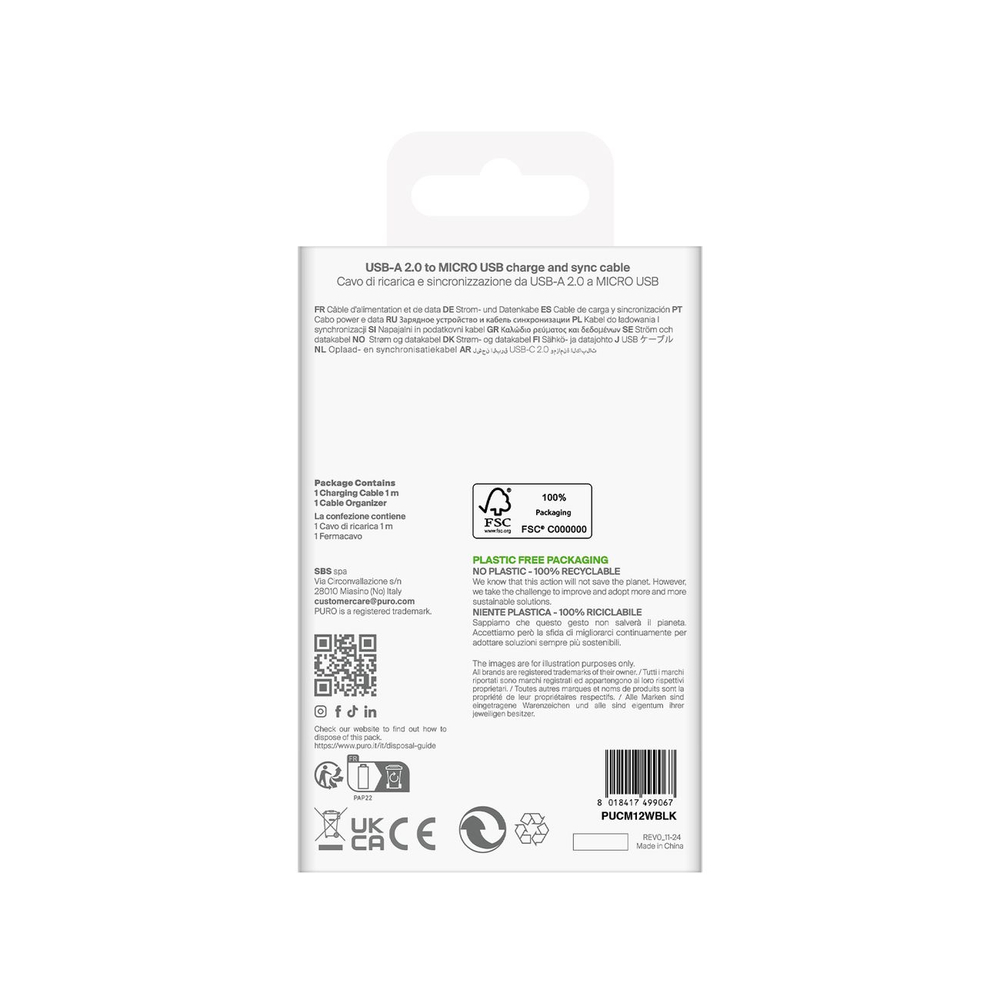 Puro TPE 12W USB-A - microUSB 1m laidas - juodas