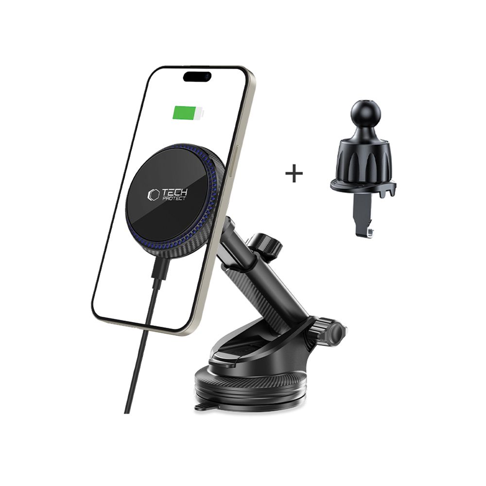 Automobilinis laikiklis Tech-Protect MM15W-V4, MagSafe belaidis įkroviklis 15W, juodas