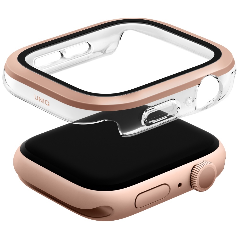 Uniq Voute dėklas Apple Watch 46 mm su stiklu – rožinis auksas