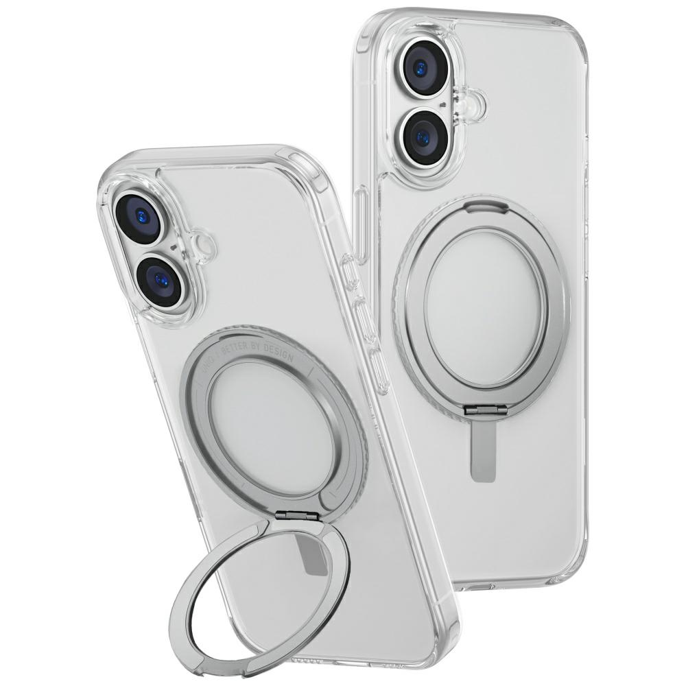 Uniq Swivix 360 dėklas su stovu iPhone 16 – skaidrus