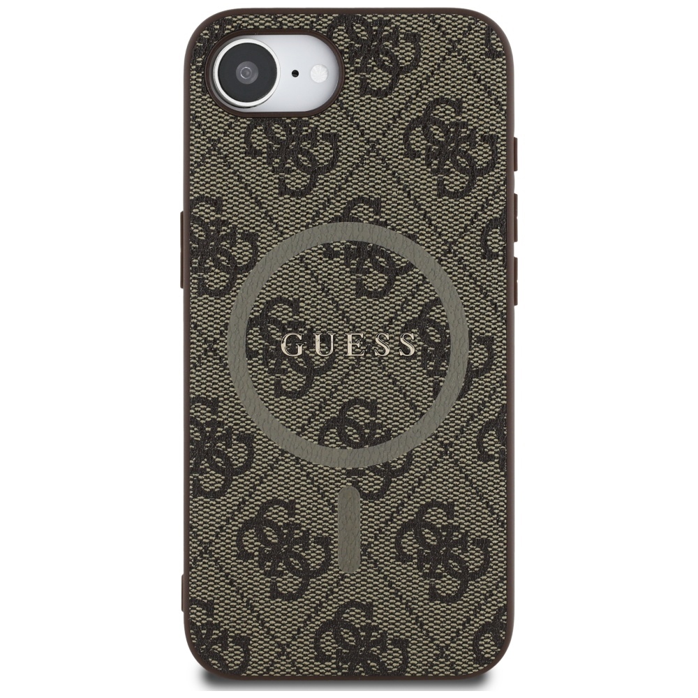 Guess MagSafe dėklas iPhone 16e – rudas, 4G Ring
