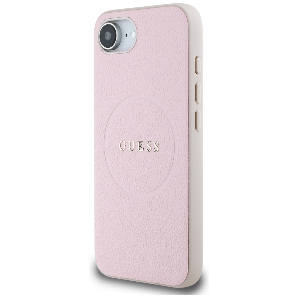 Guess Grained Ring MagSafe dėklas iPhone 16e – rožinis