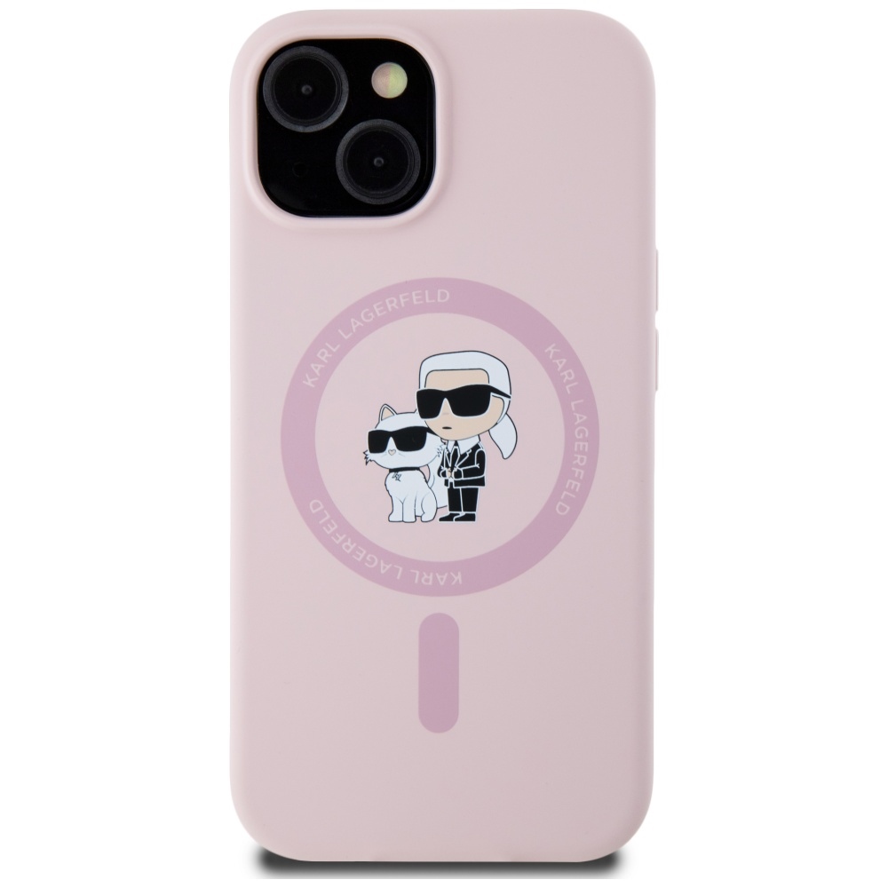 Karl Lagerfeld silikoninis MagSafe dėklas iPhone 15 Plus – rožinis