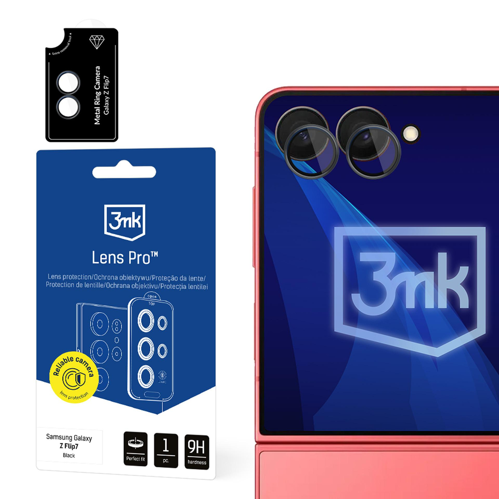 3mk Lens Protection Pro fotoaparato stiklas, skirtas Samsung Galaxy Z Flip 7 – juodas