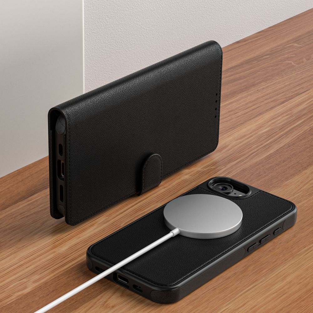Dėklas Tech-Protect Wallet MagSafe iPhone 16e / 17e, matinis juodas