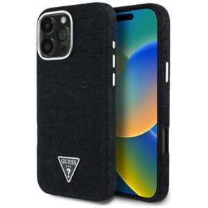 Guess džinsinis MagSafe dėklas iPhone 16 Pro – juodas