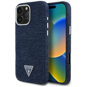 Guess MagSafe dėklas iPhone 16 Pro – mėlynas (džinsinis)