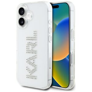 Karl Lagerfeld skaidrus dėklas iPhone 16 – su cirkoniais