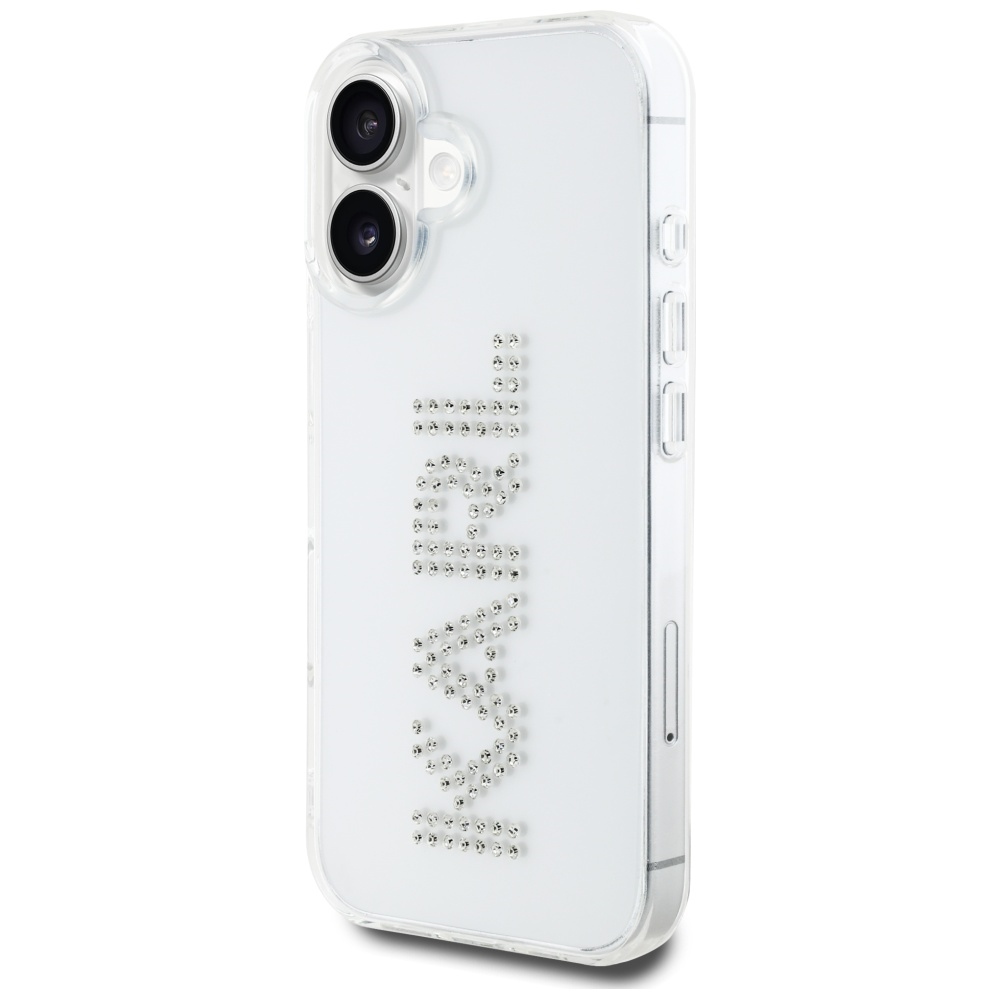Karl Lagerfeld skaidrus dėklas iPhone 16 – su cirkoniais