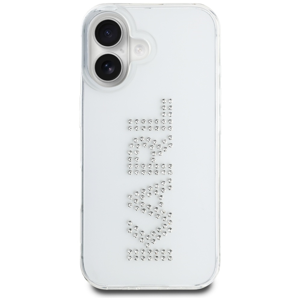 Karl Lagerfeld skaidrus dėklas iPhone 16 – su cirkoniais
