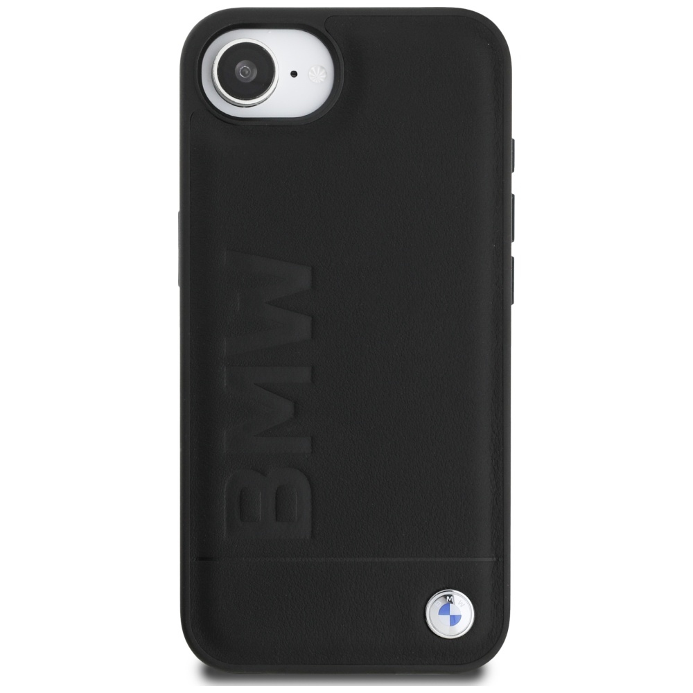 BMW Leather Hot Stamp dėklas iPhone 16e – juodas