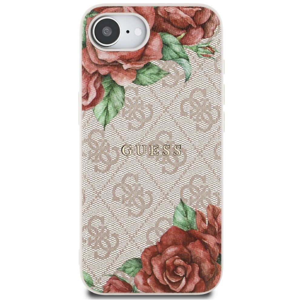 Guess 4G Flowers Print MagSafe dėklas iPhone 16e – rožinis