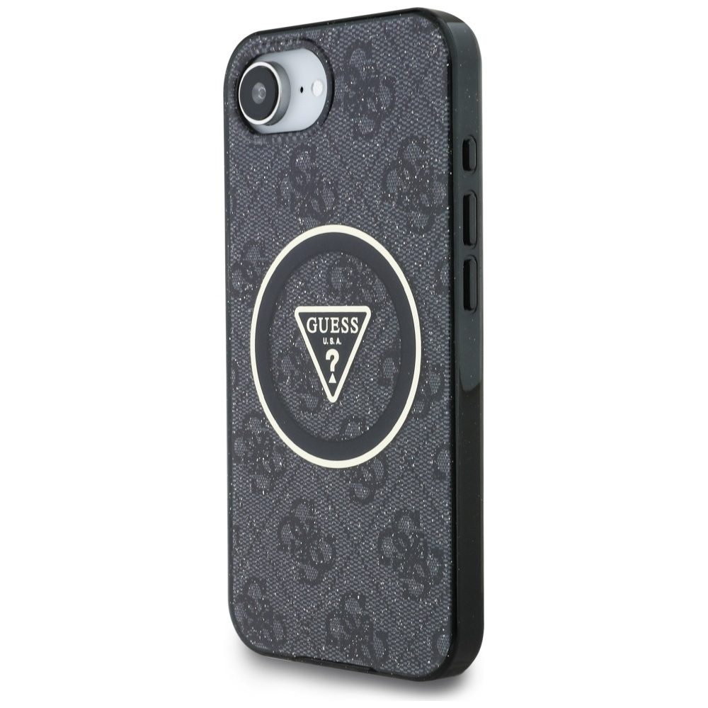 Guess blizgus MagSafe dėklas iPhone 16e – juodas