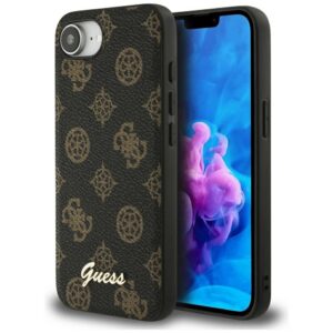 Guess Peony Script Logo MagSafe iPhone 16e dėklas - juodas