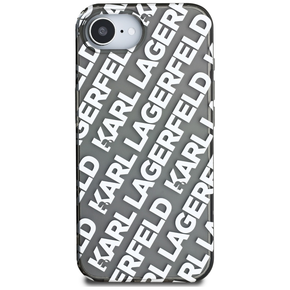 Karl Lagerfeld IML Repeat Logo dėklas iPhone 16e – sidabrinis