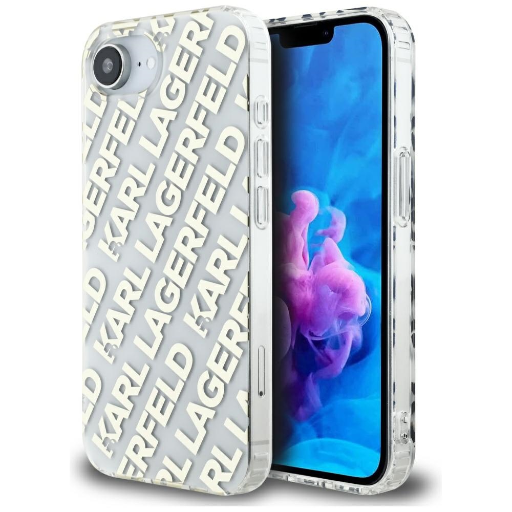 Karl Lagerfeld IML Repeat Logo dėklas iPhone 16e – auksinis