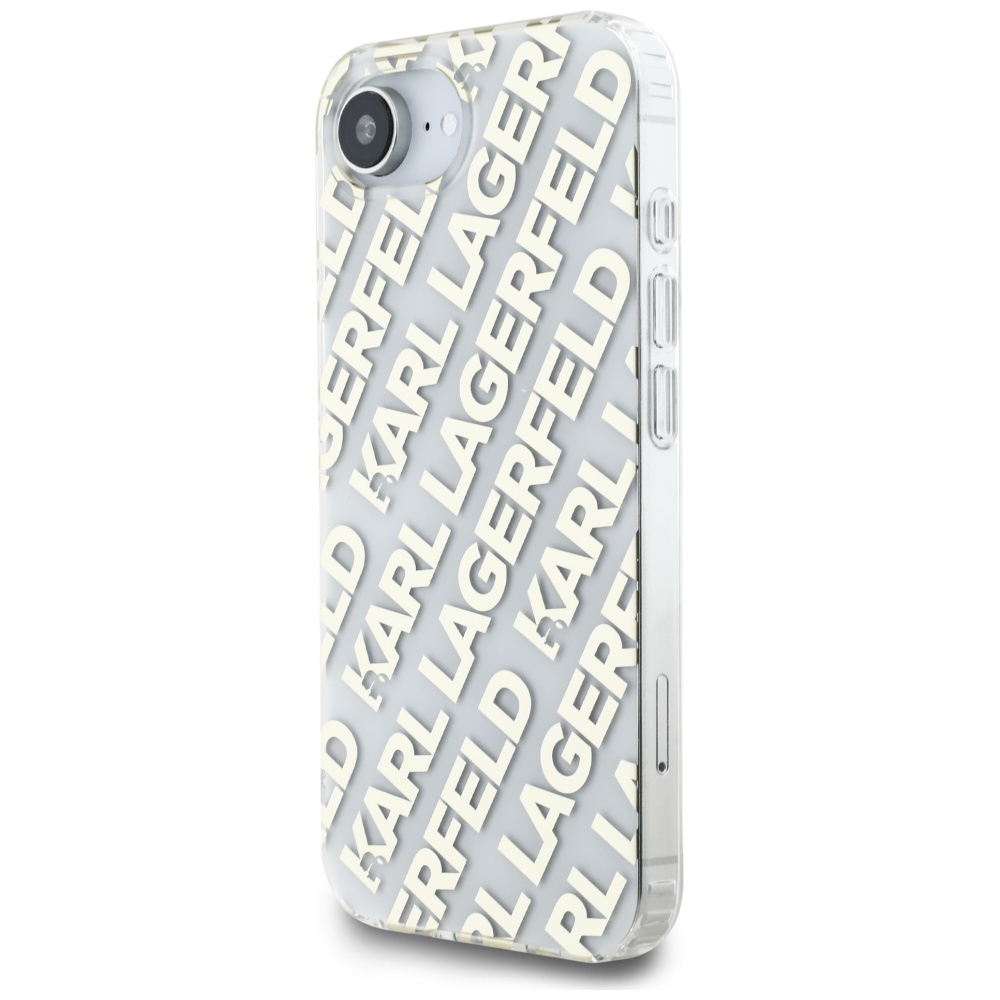 Karl Lagerfeld IML Repeat Logo dėklas iPhone 16e – auksinis