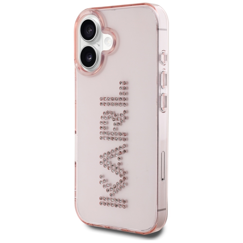 Karl Lagerfeld dėklas iPhone 16 – rožinis su kristalais
