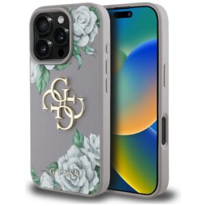 Guess dėklas iPhone 16 Pro – violetinis, Grained Roses