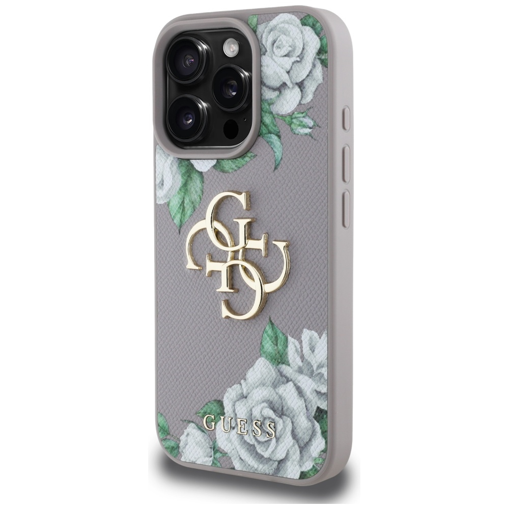 Guess dėklas iPhone 16 Pro – violetinis, Grained Roses
