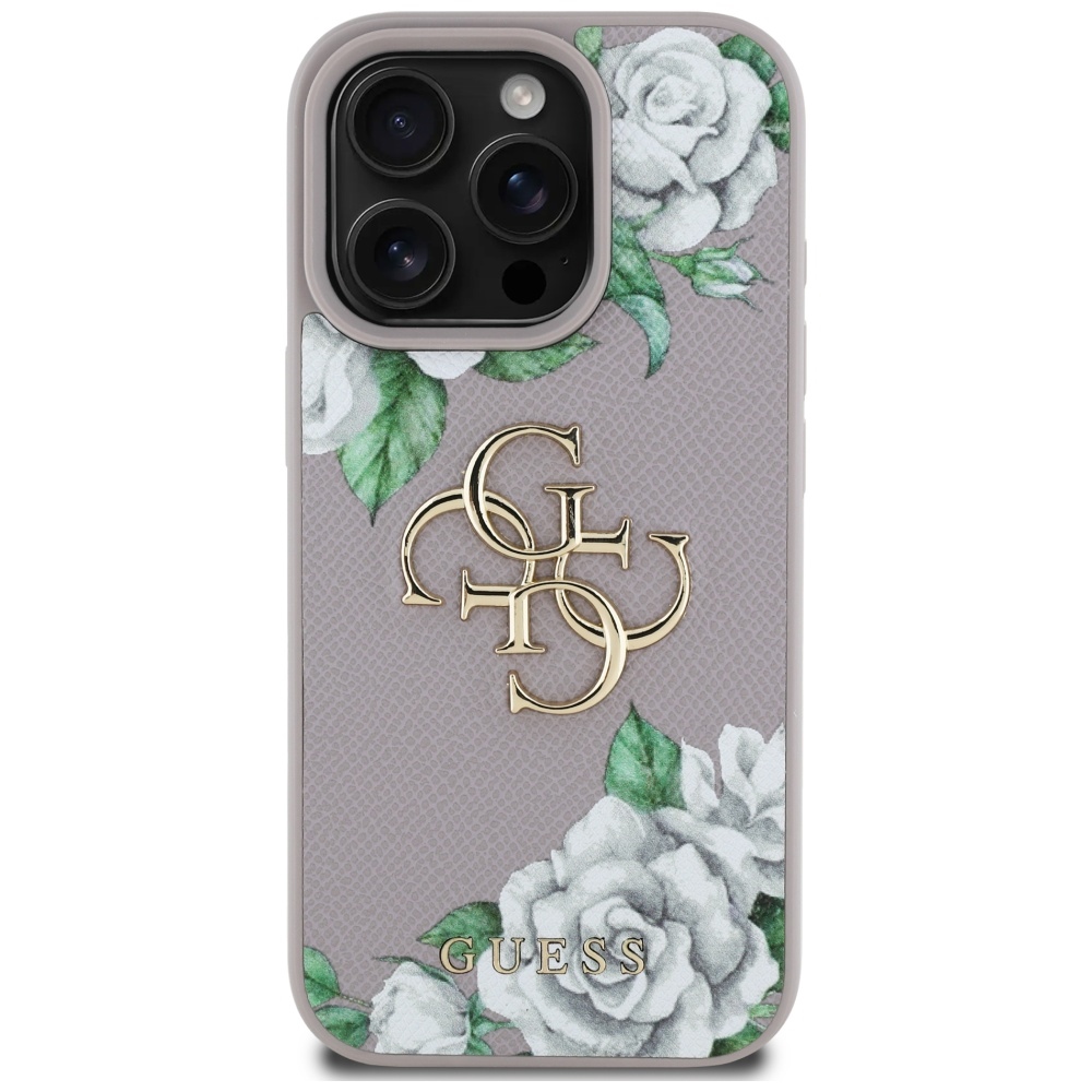 Guess dėklas iPhone 16 Pro – violetinis, Grained Roses