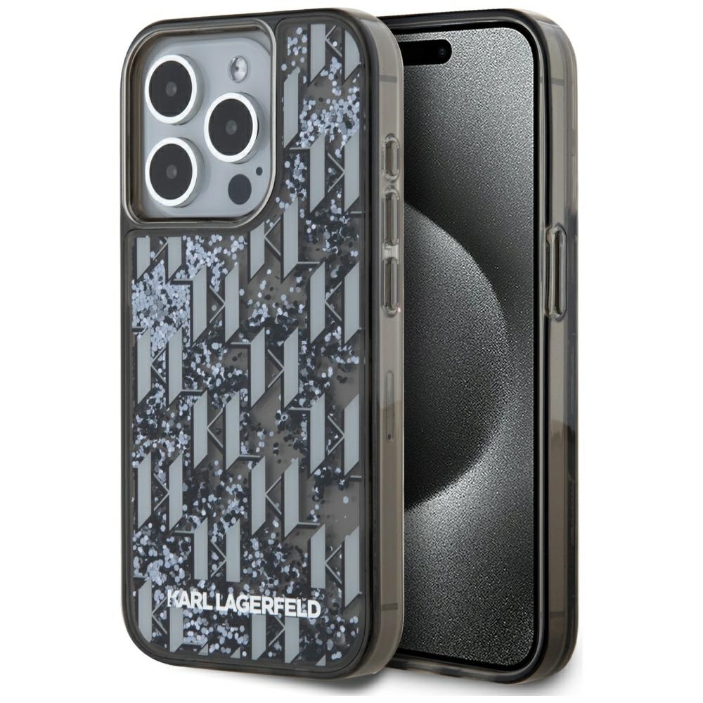 Karl Lagerfeld dėklas iPhone 15 Pro – juodas, blizgučiai