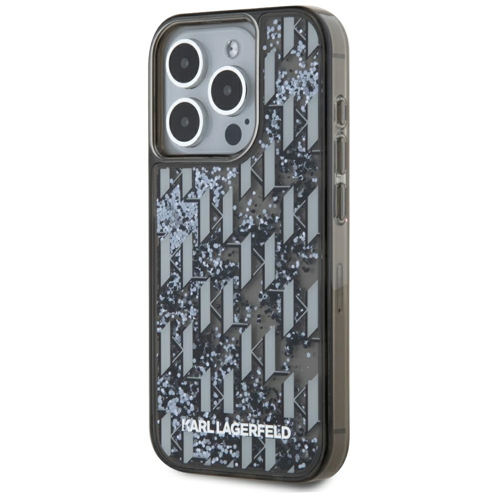 Karl Lagerfeld dėklas iPhone 15 Pro – juodas, blizgučiai
