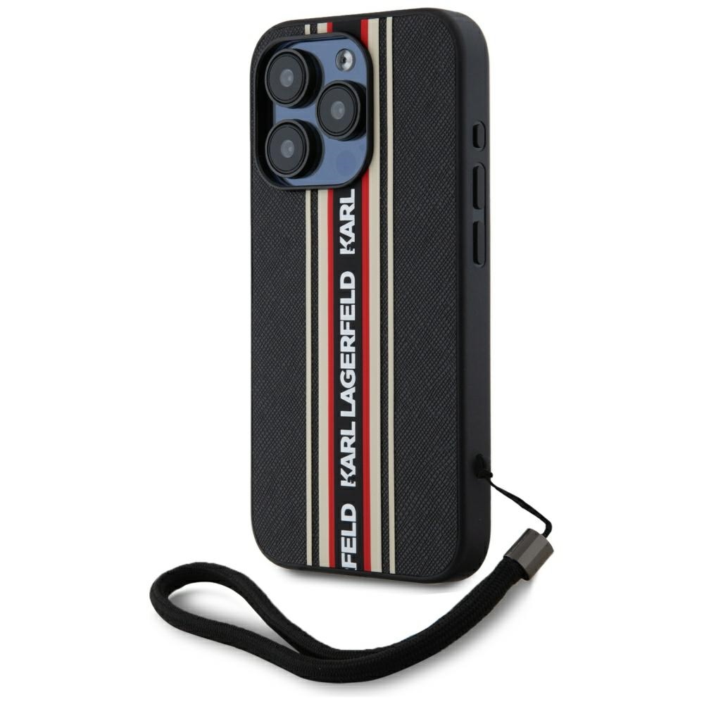 Karl Lagerfeld dėklas iPhone 15 Pro – raudonas su virvute