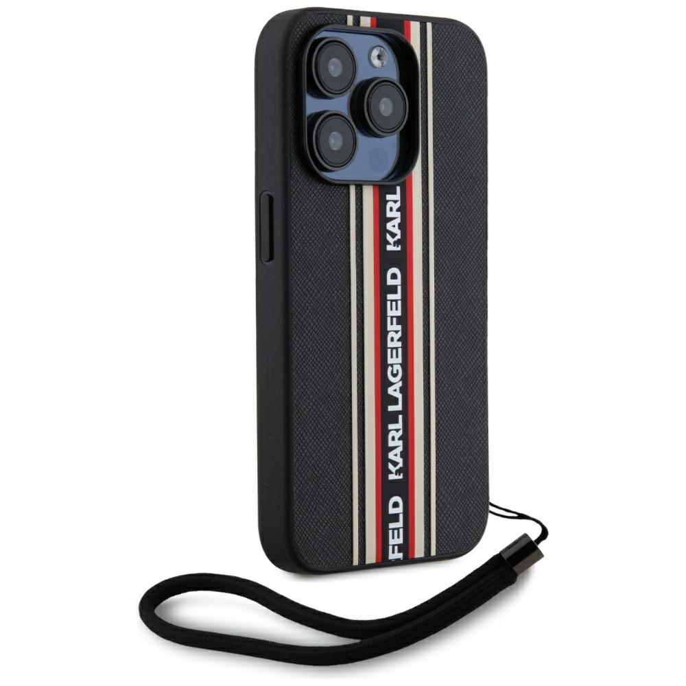Karl Lagerfeld dėklas iPhone 15 Pro – raudonas su virvute