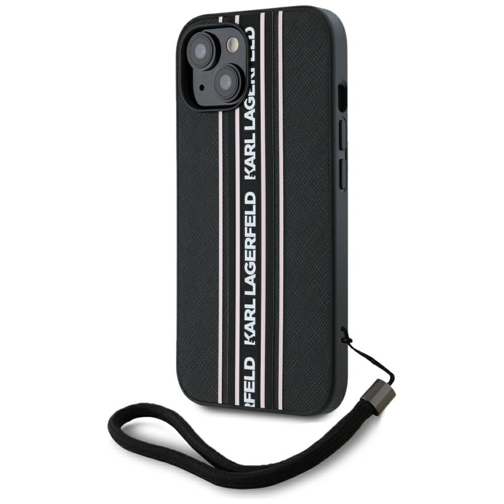 Karl Lagerfeld dėklas iPhone 15 – rožinis su virvele