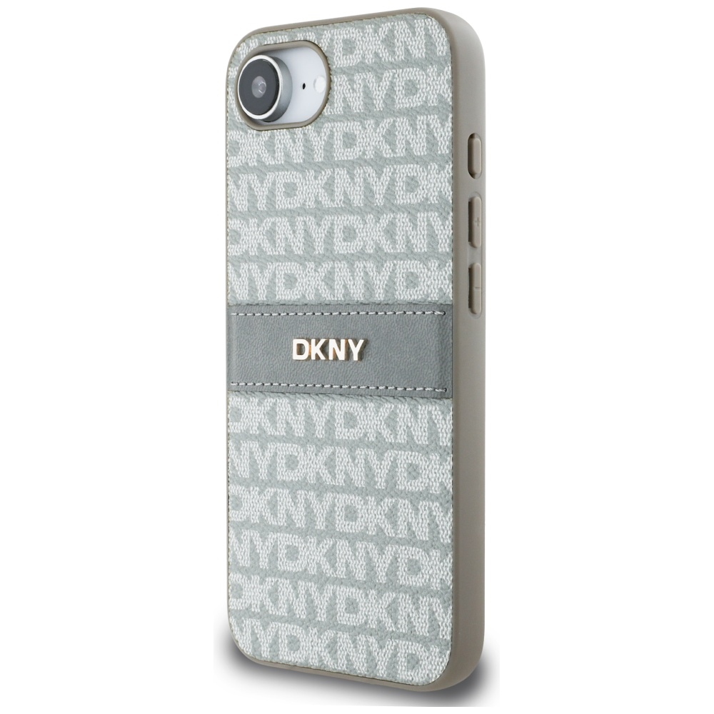 DKNY Mono Stripe & Metal Logo dėklas iPhone 16e – smėlinis