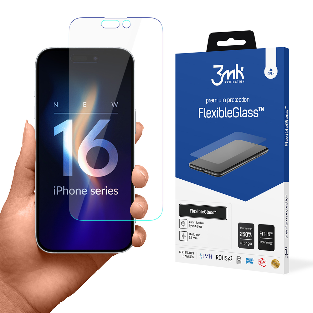 Hibridinis stiklas 3mk FlexibleGlass v2.0, skirtas Apple iPhone 16 Pro