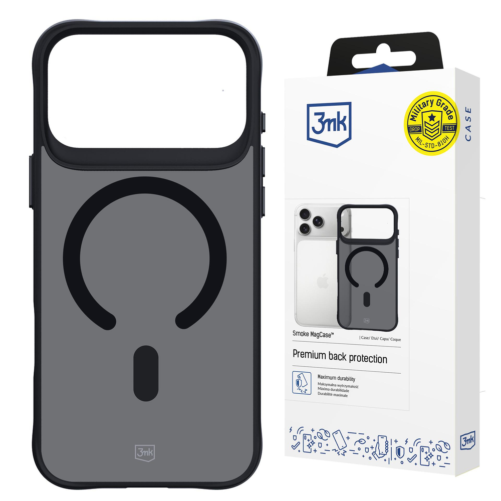 3mk Smoke MagCase, skirtas iPhone 17 Pro – juodas pusiau permatomas