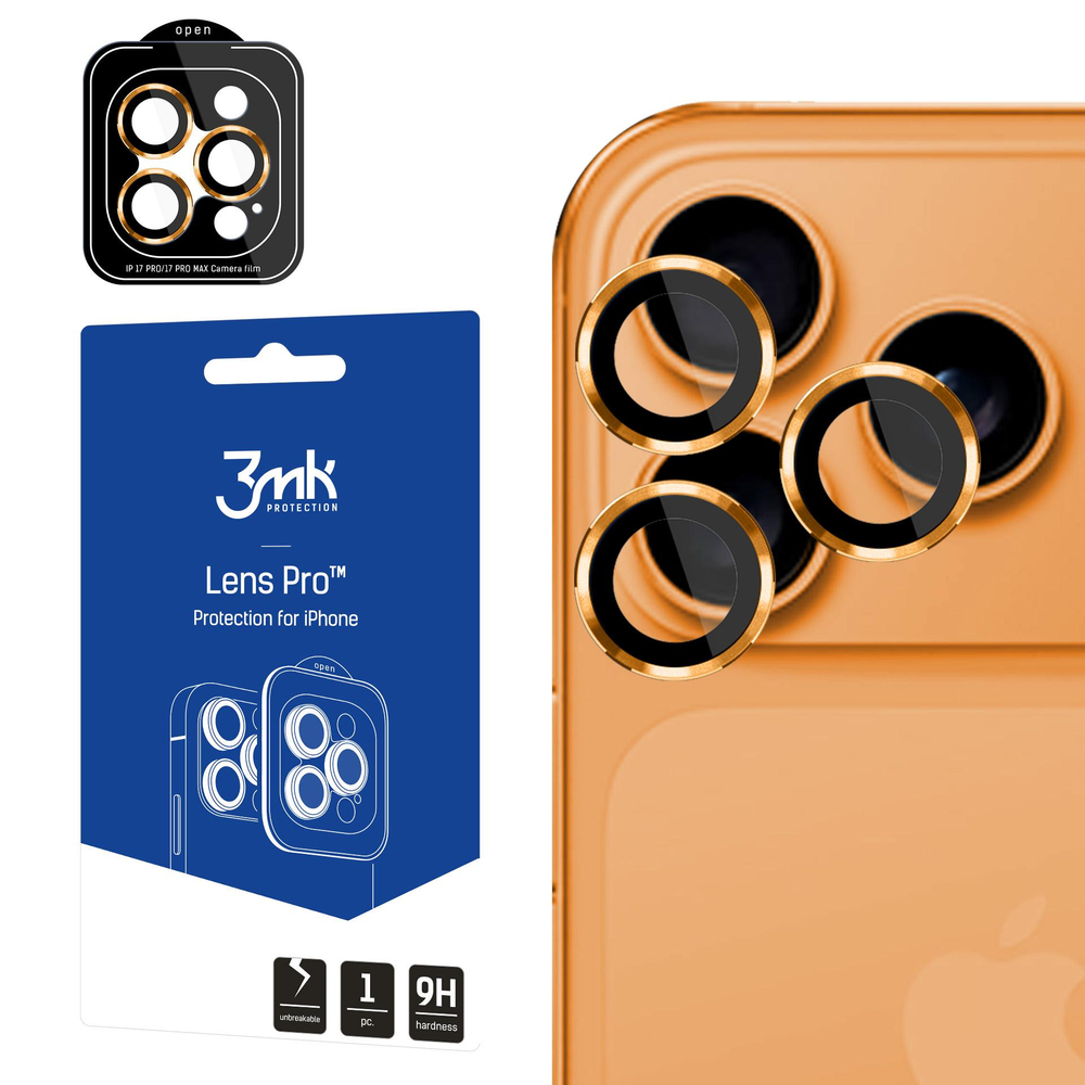 3mk Lens Protection Pro grūdintas stiklas, skirtas iPhone 17 Pro / 17 Pro Max – oranžinis