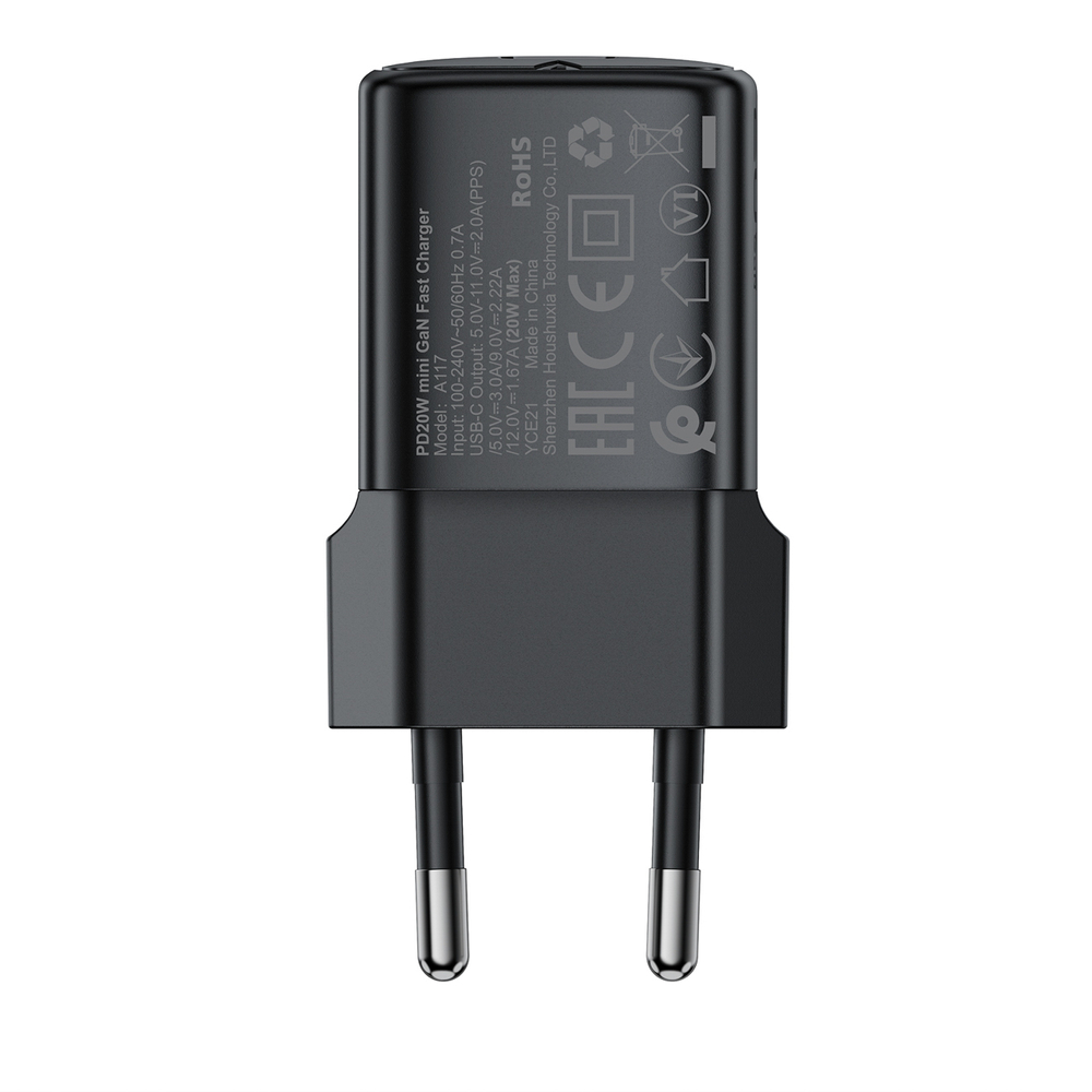 Acefast A117 GaN PD 20W USB-C sieninis įkroviklis - juodas
