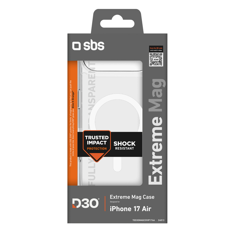 SBS Extreme Mag D3O MagSafe dėklas iPhone 17 Air – skaidrus