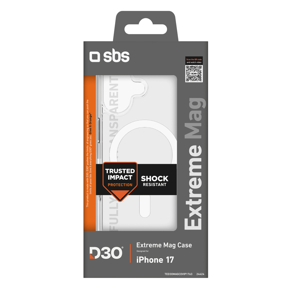 SBS skaidrus MagSafe dėklas iPhone 17 su D3O apsauga