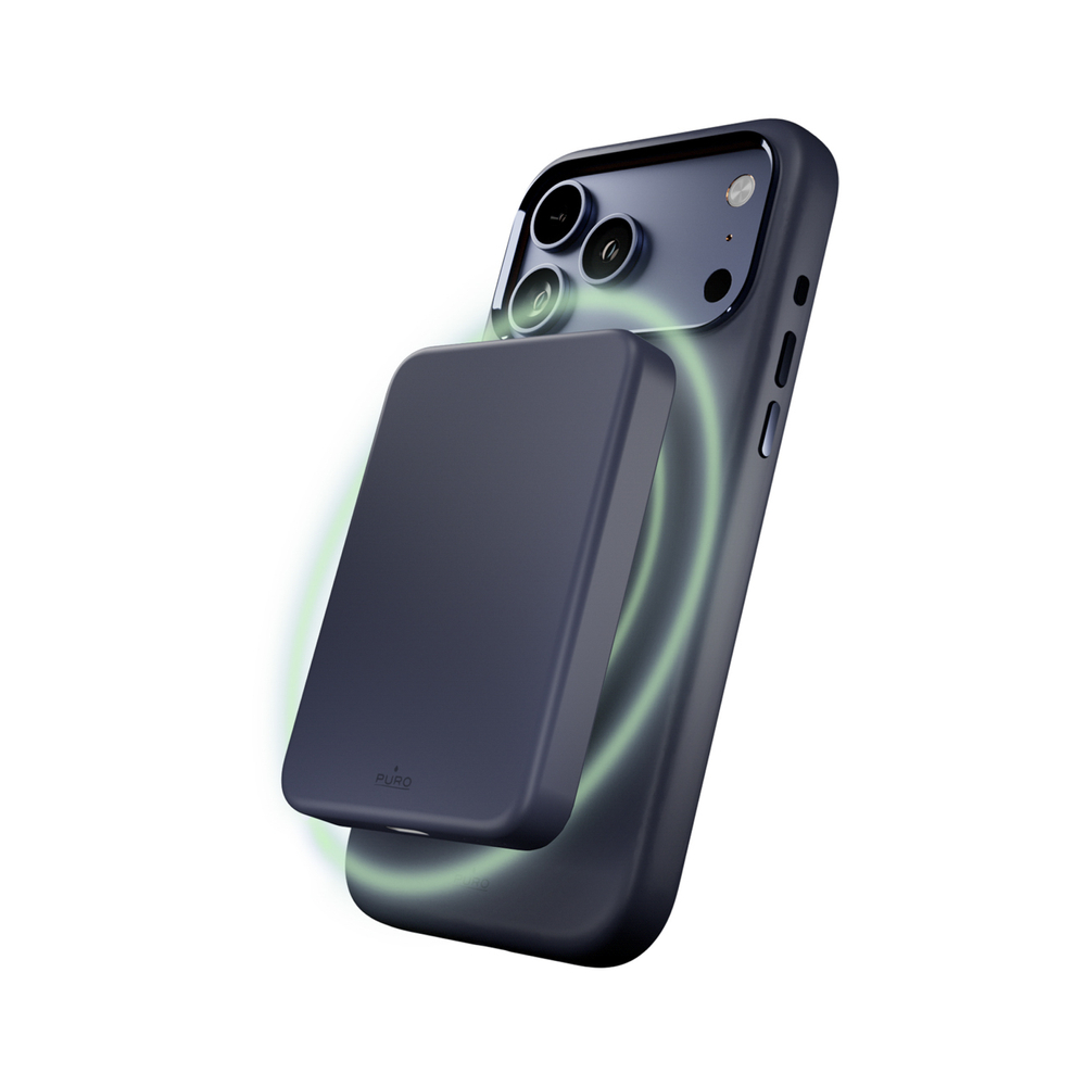 Puro Icon Mag Pro Liquid Silicone Case, skirtas iPhone 17 Pro Max, MagSafe Suderinamas su fotoaparato apsauga ir aliuminio mygtukais – tamsiai mėlyna