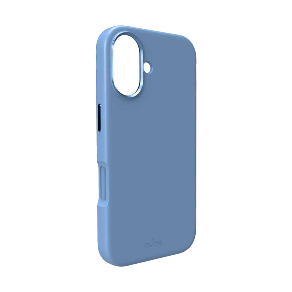 Puro Icon Mag Pro skystojo silikono dėklas iPhone 17, suderinamas su MagSafe, su kameros apsauga ir aliuminio mygtukais - Mėlynas