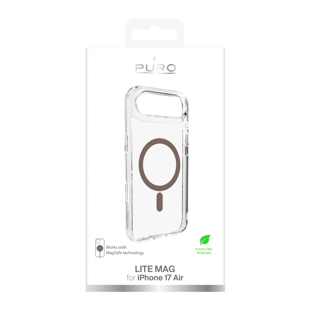 Puro Lite Mag MagSafe dėklas iPhone 17 Air – skaidrus, rudas žiedas