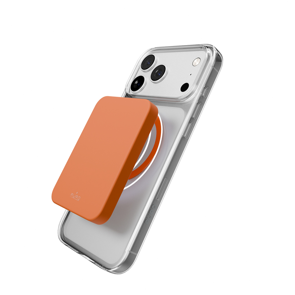 Puro Lite Mag TPU+PC Dėklas, suderinamas su MagSafe, skirtas iPhone 17 Pro Max - skaidrus su oranžiniu žiedu