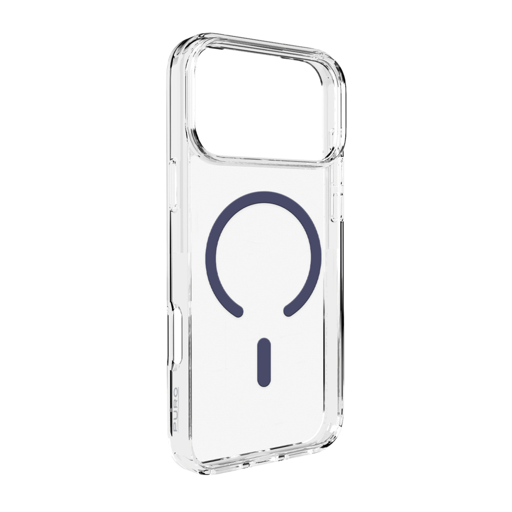 Puro Lite Mag TPU+PC Dėklas su MagSafe palaikymu iPhone 17 Pro - Skaidrus su mėlynu žiedu