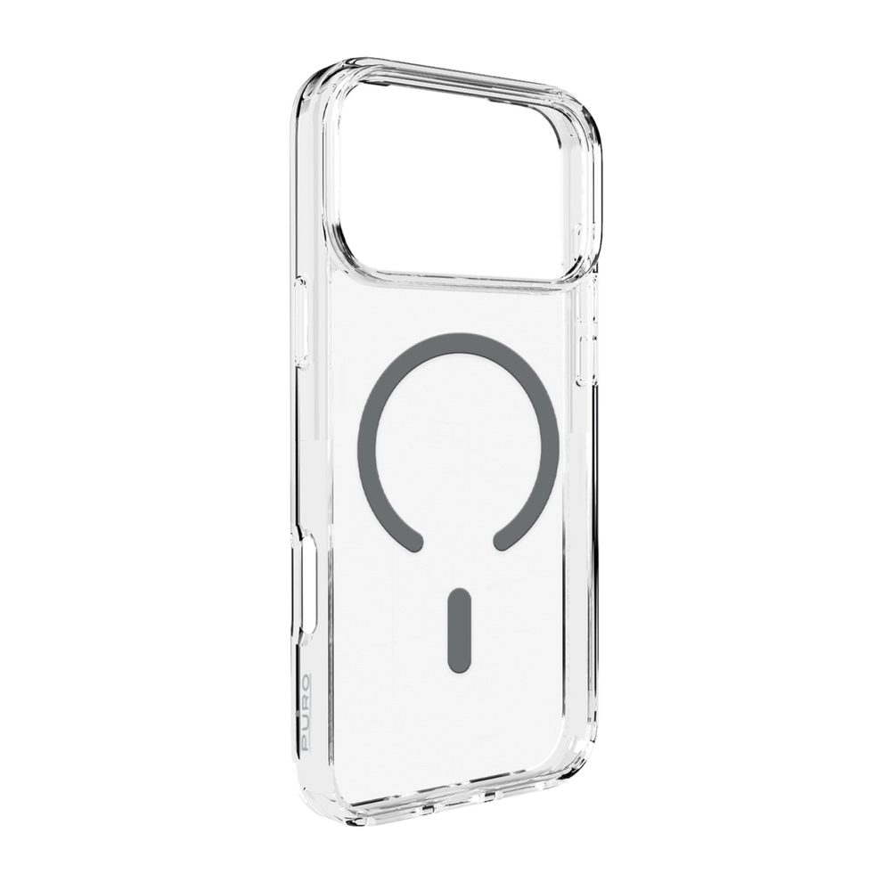 Puro Lite Mag TPU+PC dėklas, suderinamas su MagSafe, skirtas iPhone 17 Pro - Transparent with Gray Ring