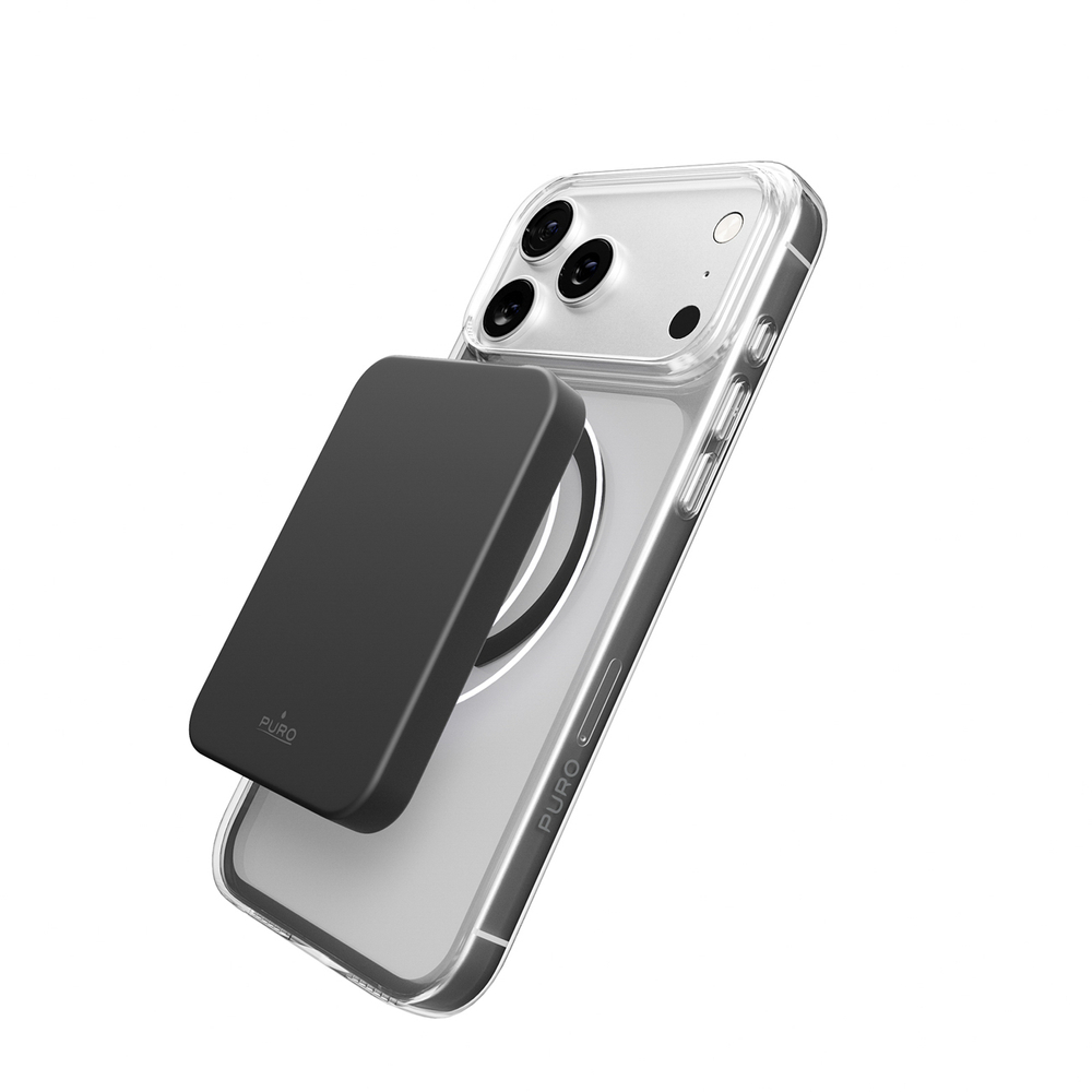 Puro Lite Mag TPU+PC dėklas, suderinamas su MagSafe, skirtas iPhone 17 Pro - Transparent with Gray Ring