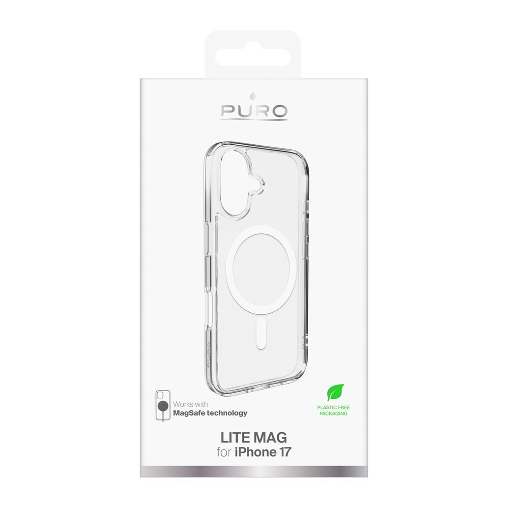 Puro Lite Mag TPU+PC Dėklas, suderinamas su MagSafe, skirtas iPhone 17 - Skaidrus su baltu žiedu