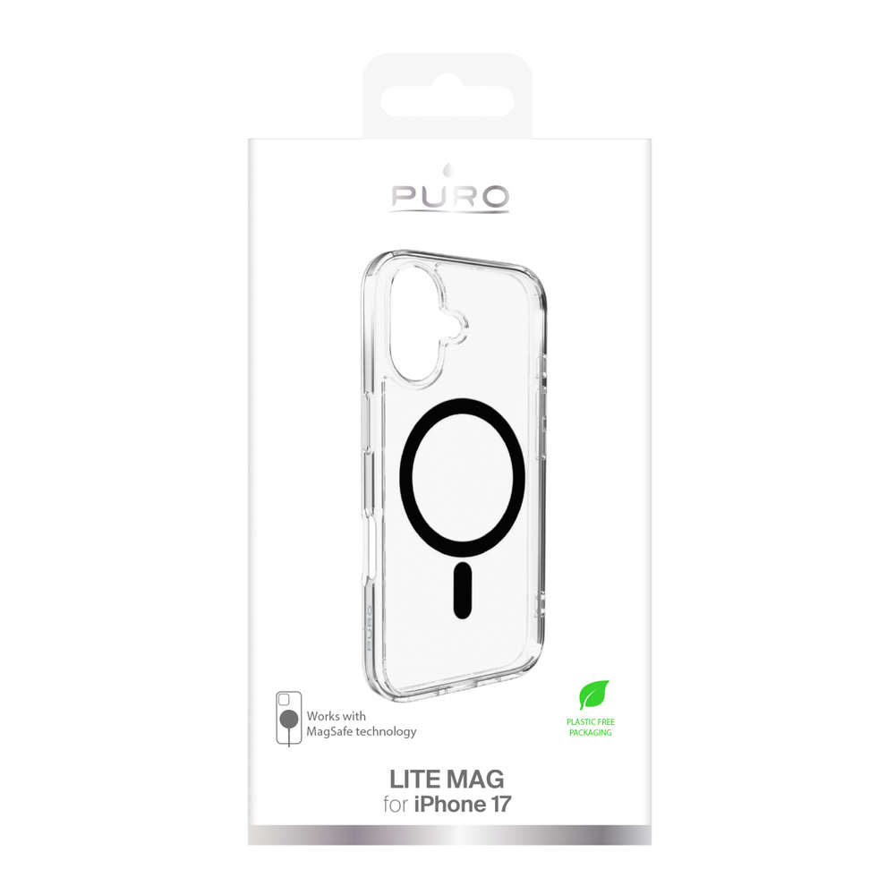 Puro Lite Mag TPU+PC Dėklas, suderinamas su MagSafe, skirtas iPhone 17 - Skaidrus su juodu žiedu